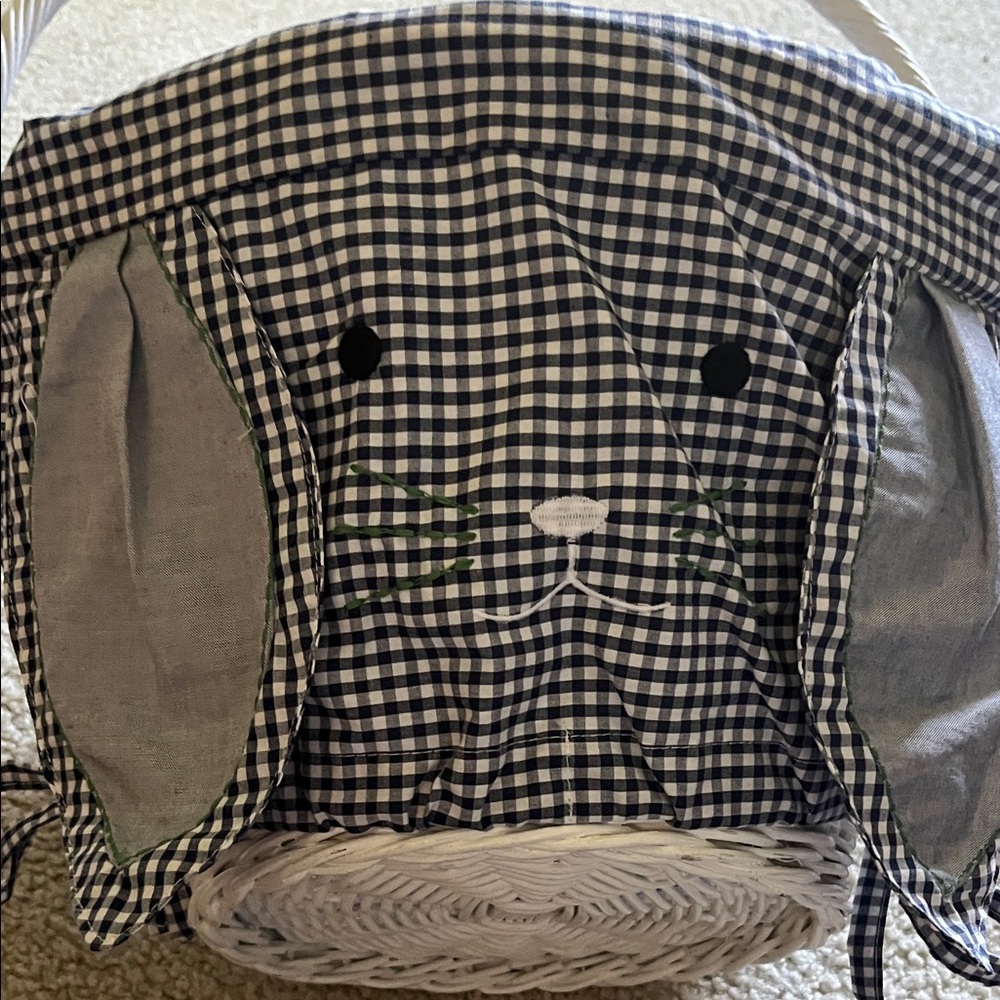Pottery Barn Kids Navy and White Gingham Bunny Ear Basket - Picture 2 of 2